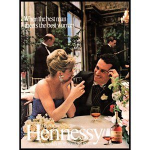 1987 Hennessy Cognac Vintage Print Ad Best Man Woman Wedding Formal Dress Art